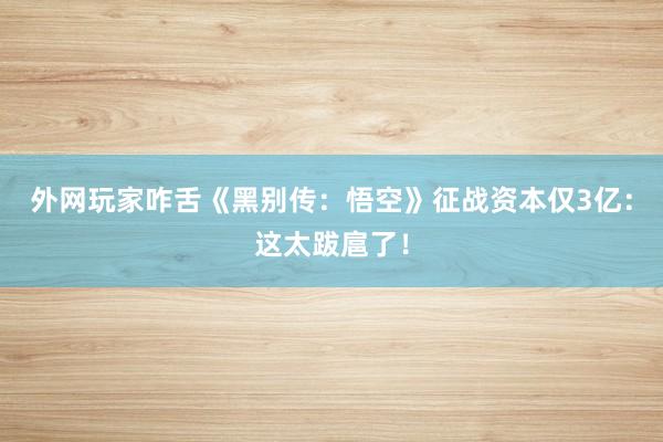 外网玩家咋舌《黑别传：悟空》征战资本仅3亿：这太跋扈了！